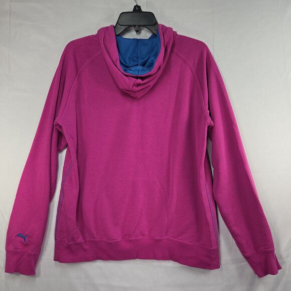 Puma Hoodie Sweatshirt Women's Large Magenta Pink & Blue Embroidered Pullover - Picture 7 of 9